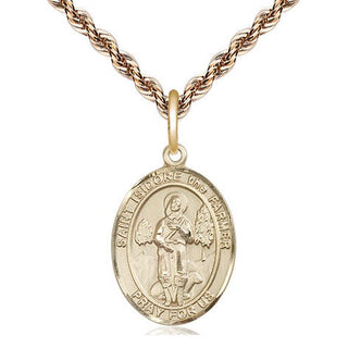 14kt Gold Filled Saint Isidore the Farmer Medal Religious Jewelry Engraved Catholic Saint Jewelry