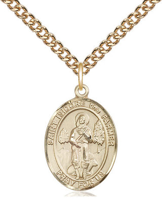 14kt Gold Saint Isidore the Farmer Medal Engraved Catholic Saint Jewelry