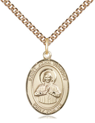 14kt Gold Saint John Vianney Medal Engraved Catholic Saint Jewelry