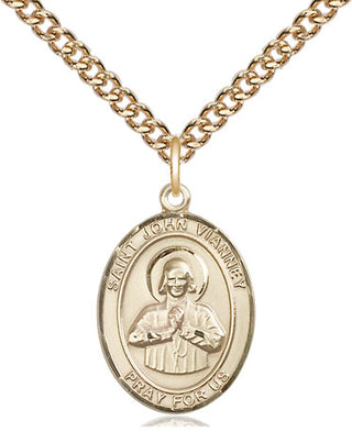 14kt Gold Saint John Vianney Medal Engraved Catholic Saint Jewelry
