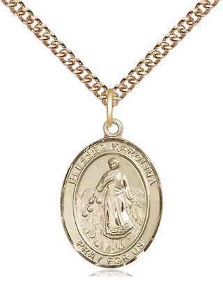 14kt Gold Blessed Karolina Kozkowna Medal Engraved Catholic Saint Jewelry