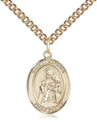 14kt Gold Saint Angela Merici Medal Engraved Catholic Saint Jewelry