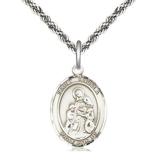 Sterling Silver Saint Angela Merici Medal Religious Jewelry Engraved Catholic Saint Jewelry