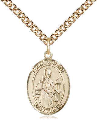 14kt Gold Filled Saint Walter of Pontnoise Medal Religious Jewelry Engraved Catholic Saint Jewelry