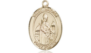 14kt Gold Saint Walter of Pontnoise Medal Engraved Catholic Saint Jewelry