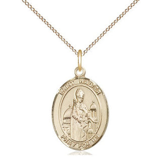 14kt Gold Saint Walter of Pontnoise Medal Engraved Catholic Saint Jewelry