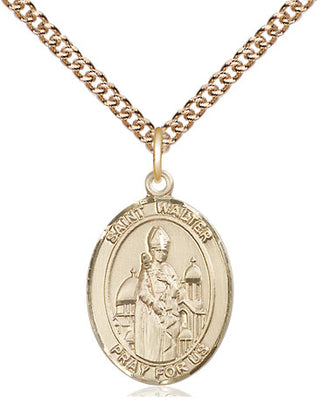 14kt Gold Saint Walter of Pontnoise Medal Engraved Catholic Saint Jewelry