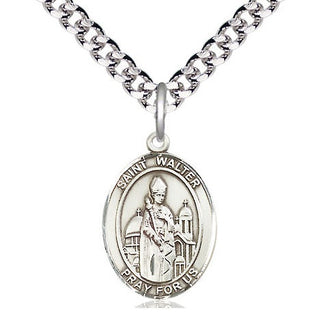 Pewter Saint Walter of Pontnoise Medal Religious Jewelry Engraved Catholic Saint Jewelry