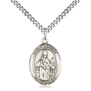 Pewter Saint Walter of Pontnoise Medal Religious Jewelry Engraved Catholic Saint Jewelry