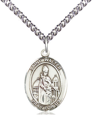 Sterling Silver Saint Walter of Pontnoise Medal Religious Jewelry Engraved Catholic Saint Jewelry