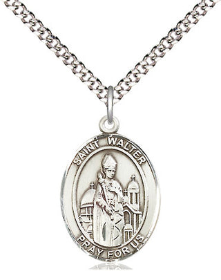 Sterling Silver Saint Walter of Pontnoise Medal Religious Jewelry Engraved Catholic Saint Jewelry