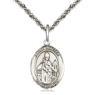 Sterling Silver Saint Walter of Pontnoise Medal Religious Jewelry Engraved Catholic Saint Jewelry