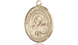 14kt Gold Our Lady of Good Counsel Medal Engraved Catholic Saint Jewelry