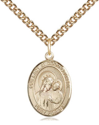 14kt Gold Our Lady of Good Counsel Medal Engraved Catholic Saint Jewelry