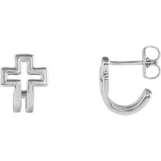 Sterling Silver Open Cross J-Hoop Earrings