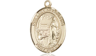 14kt Gold Filled Our Lady of Lourdes Medal Engraved Catholic Saint Jewelry