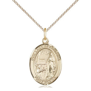 14kt Gold Our Lady of Lourdes Medal Engraved Catholic Saint Jewelry