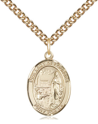 14kt Gold Our Lady of Lourdes Medal Engraved Catholic Saint Jewelry