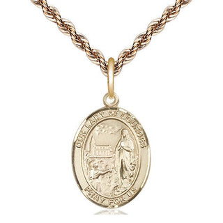 14kt Gold Our Lady of Lourdes Medal Engraved Catholic Saint Jewelry