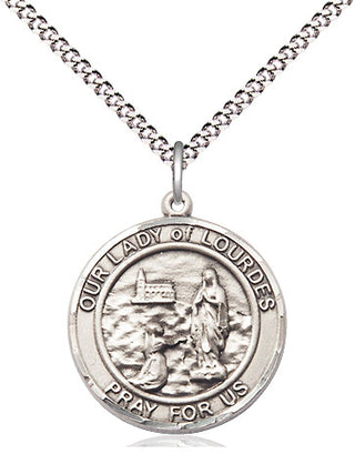 Pewter Our Lady of Lourdes Medal Religious Jewelry Engraved Catholic Saint Jewelry