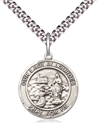 Pewter Our Lady of Lourdes Medal Religious Jewelry Engraved Catholic Saint Jewelry
