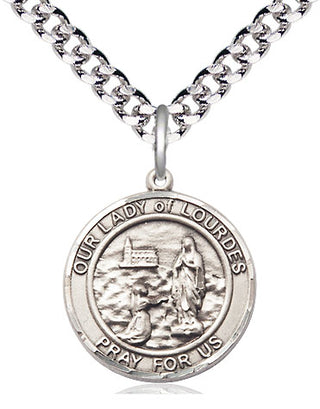 Pewter Our Lady of Lourdes Medal Religious Jewelry Engraved Catholic Saint Jewelry