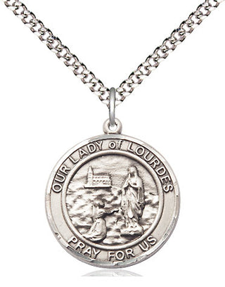 Pewter Our Lady of Lourdes Medal Religious Jewelry Engraved Catholic Saint Jewelry