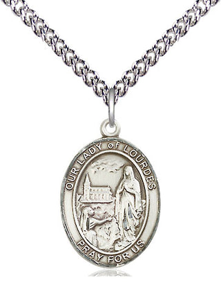 Sterling Silver Our Lady of Lourdes Medal Religious Jewelry Engraved Catholic Saint Jewelry