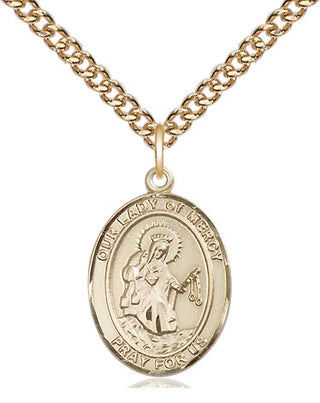 14kt Gold Our Lady of Mercy Medal Engraved Catholic Saint Jewelry
