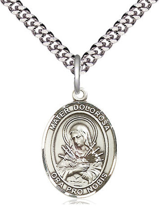 Sterling Silver Mater Dolorosa Medal Religious Jewelry Engraved Catholic Saint Jewelry