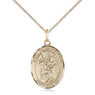 14kt Gold Saint Peter Nolasco Medal Engraved Catholic Saint Jewelry