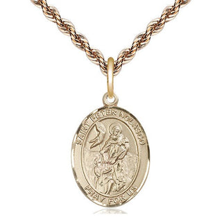 14kt Gold Saint Peter Nolasco Medal Engraved Catholic Saint Jewelry