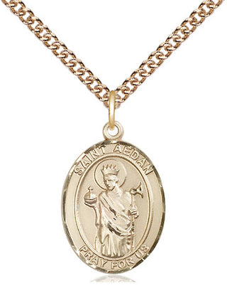 14kt Gold Filled Saint Aedan of Ferns Medal Religious Jewelry Engraved Catholic Saint Jewelry