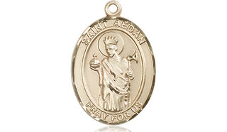 14kt Gold Saint Aedan of Ferns Medal Engraved Catholic Saint Jewelry