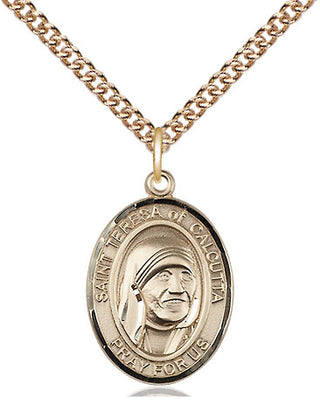 14kt Gold Saint Teresa of Calcutta Medal Engraved Catholic Saint Jewelry