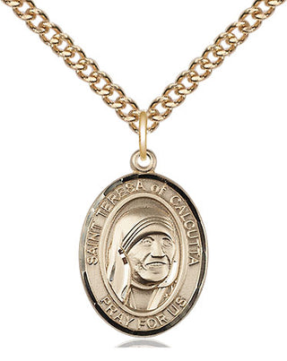 14kt Gold Saint Teresa of Calcutta Medal Engraved Catholic Saint Jewelry