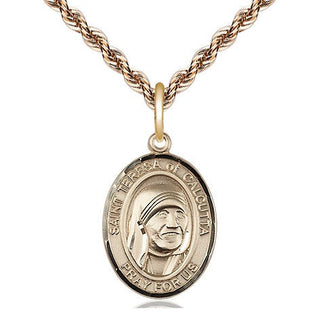 14kt Gold Saint Teresa of Calcutta Medal Engraved Catholic Saint Jewelry