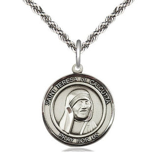 Sterling Silver Saint Teresa of Calcutta Medal Religious Jewelry Engraved Catholic Saint Jewelry