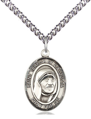 Sterling Silver Saint Teresa of Calcutta Medal Religious Jewelry Engraved Catholic Saint Jewelry