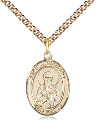 14kt Gold Saint Athanasius Medal Engraved Catholic Saint Jewelry