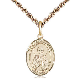 14kt Gold Saint Athanasius Medal Engraved Catholic Saint Jewelry