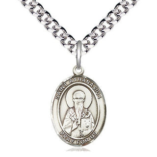 Pewter Saint Athanasius Medal Religious Jewelry Engraved Catholic Saint Jewelry