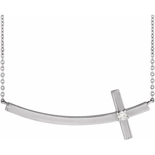 Platinum .06 CT Natural Diamond Sideways Cross 18" Necklace