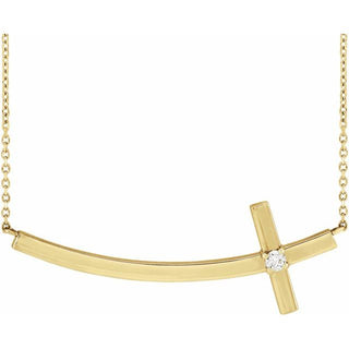 14K Yellow .06 CT Natural Diamond Sideways Cross 18" Necklace