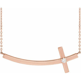 14K Rose .06 CT Natural Diamond Sideways Cross 18" Necklace
