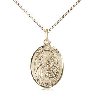 14kt Gold Saint Fiacre Medal Engraved Catholic Saint Jewelry