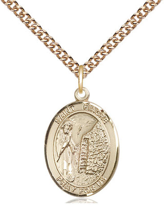 14kt Gold Saint Fiacre Medal Engraved Catholic Saint Jewelry