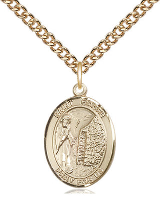 14kt Gold Saint Fiacre Medal Engraved Catholic Saint Jewelry