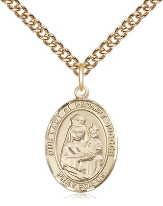 14kt Gold Our Lady of Prompt Succor Medal Engraved Catholic Saint Jewelry
