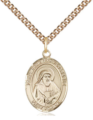 14kt Gold Filled Saint Bede the Venerable Medal Religious Jewelry Engraved Catholic Saint Jewelry